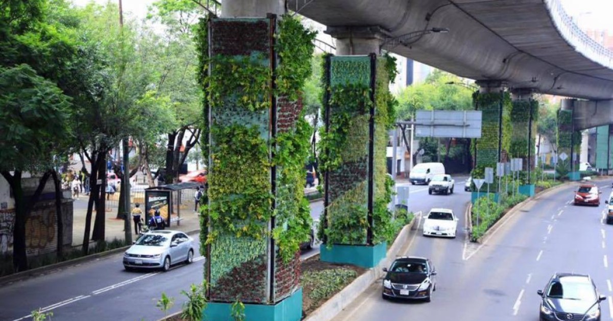 México transforma colunas de viadutos em jardins verticais México transforma colunas de viadutos em jardins verticais